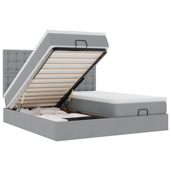 vidaXL Rama łóżka otomana z materacami, szara, 160x200 cm, tkanina