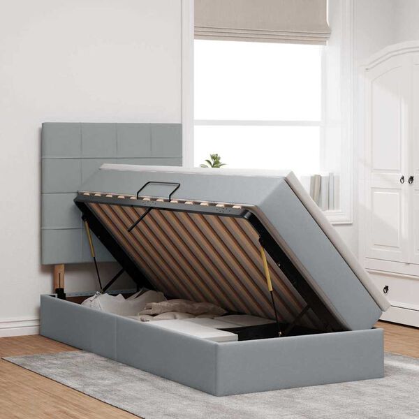 vidaXL Ł&oacute;żko z miejscem na przechowywanie i LED Jasnoszary 90 x 190 cm