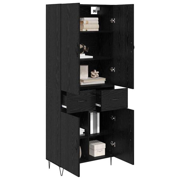 vidaXL Highboard 2 pcs Czarny Dąb Drewno inżynieryjne i szkło
