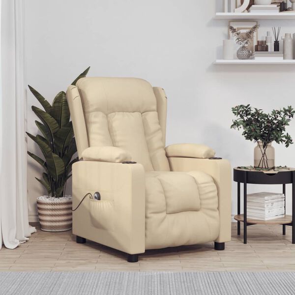 vidaXL Elektryczny fotel rozkładany, kremowy, obity tkaniną
