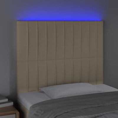 vidaXL Zagłówek do łóżka z LED, kremowy, 100x5x118/128 cm, tkanina