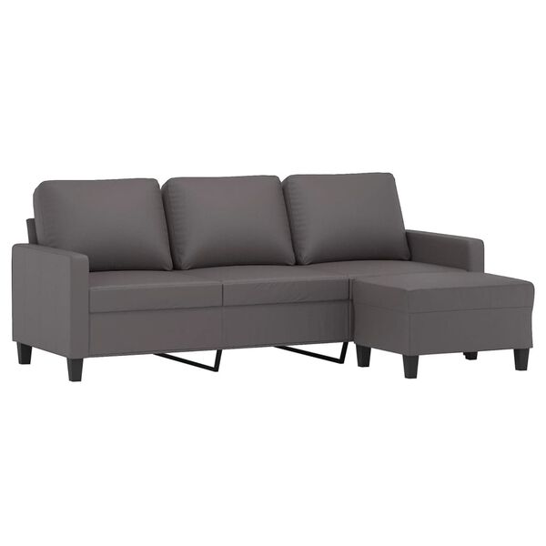 vidaXL 3-osobowa sofa z podn&oacute;żkiem, szary, 180 cm, sztuczna sk&oacute;ra