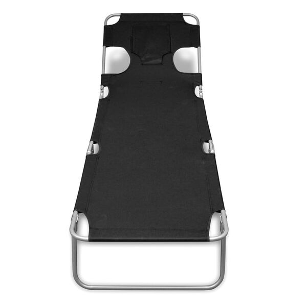 vidaXL Składany leżak z podgłówkiem, malowana stal, czarny