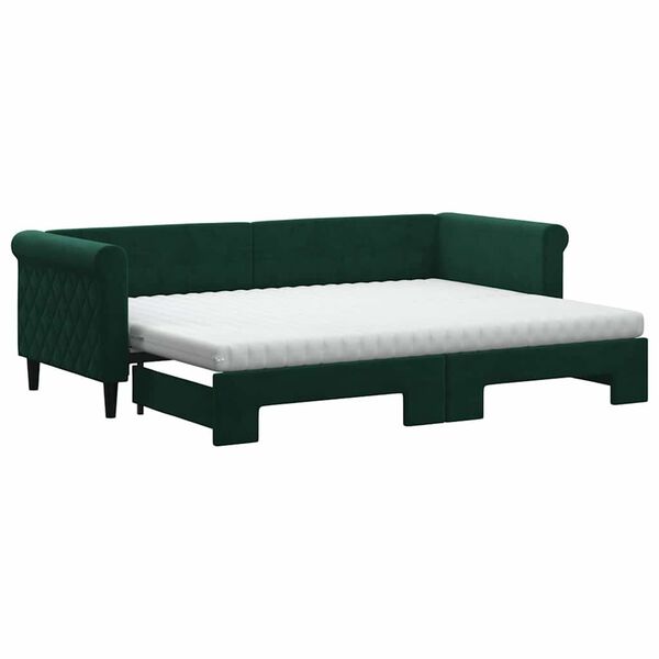 vidaXL Sofa rozsuwana z materacami, ciemnozielona, 80x200 cm, aksamit