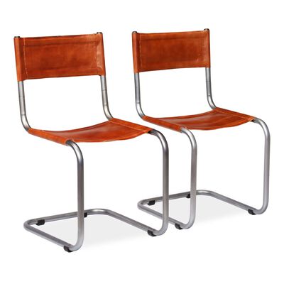 vidaXL Krzesła stołowe, 2 szt., brązowe, naturalna skóra