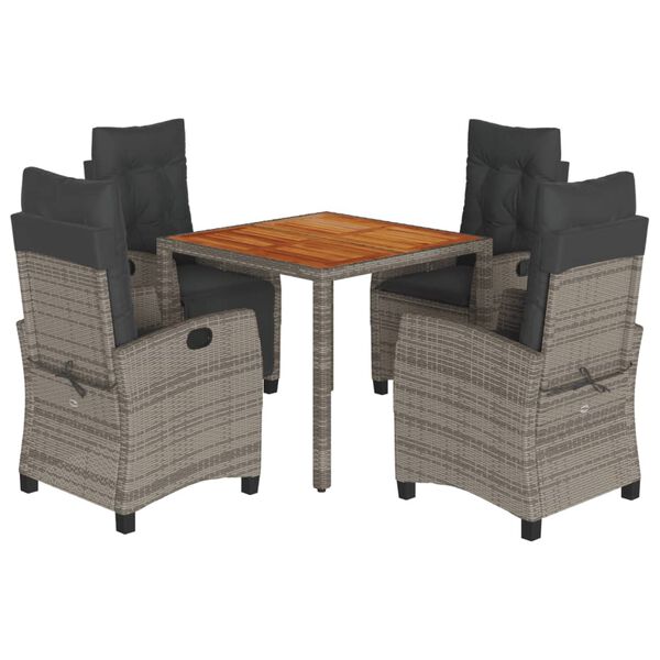 vidaXL 5-cz. zestaw mebli ogrodowych z poduszkami, szary, rattan PE