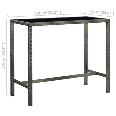 vidaXL Ogrodowy stolik barowy, szary 130x60x110 cm, polirattan i szkło