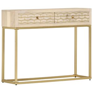 vidaXL Stolik typu konsola, złoty, 90 x 30 x 75 cm, lite drewno mango