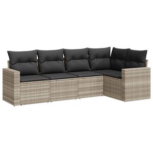 vidaXL 5-cz. zestaw mebli do ogrodu, poduszki, jasnoszary rattan PE