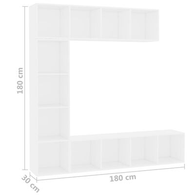 vidaXL 3-cz. regał na książki/ półka pod TV, biała, 180x30x180 cm