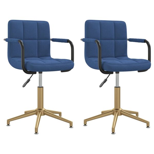 vidaXL Obrotowe krzesła stołowe, 2 szt., niebieskie, obite aksamitem