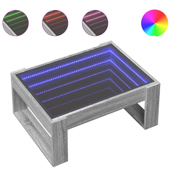 vidaXL Stolik kawowy z LED Infinity, szary dąb sonoma, 70x53x30 cm
