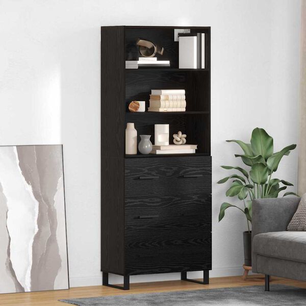 vidaXL Highboard Czarny Dąb 69,5 x 34 x 180 cm Materiał drewnopochodny