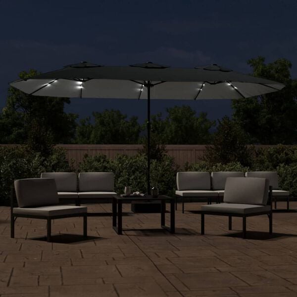 vidaXL Podwójny parasol ogrodowy z LED, antracytowy, 449x265 cm