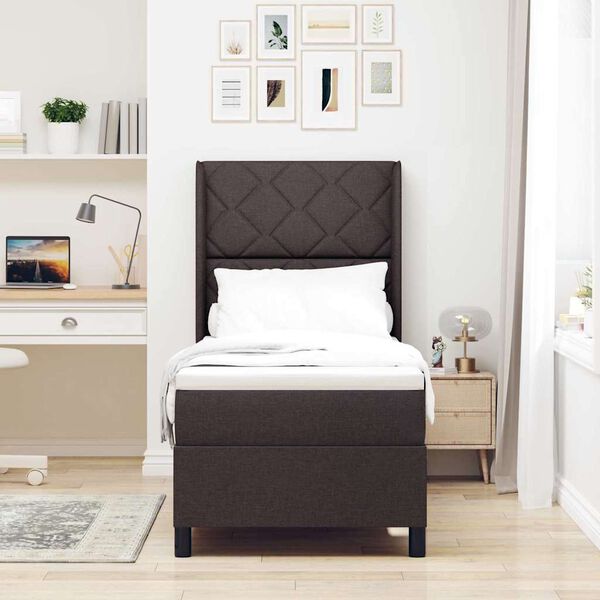 vidaXL Ł&oacute;żko sprężynowe z materacem ciemnobrązowy 80 x 200 cm tkanina