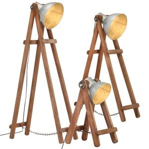 vidaXL Lampy podłogowe, 3 szt., srebrne, E27, lite drewno mango