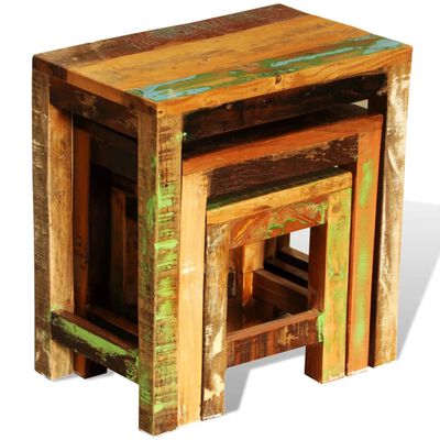 vidaXL Zestaw 3 stolików wsuwanych pod siebie, lite drewno z odzysku