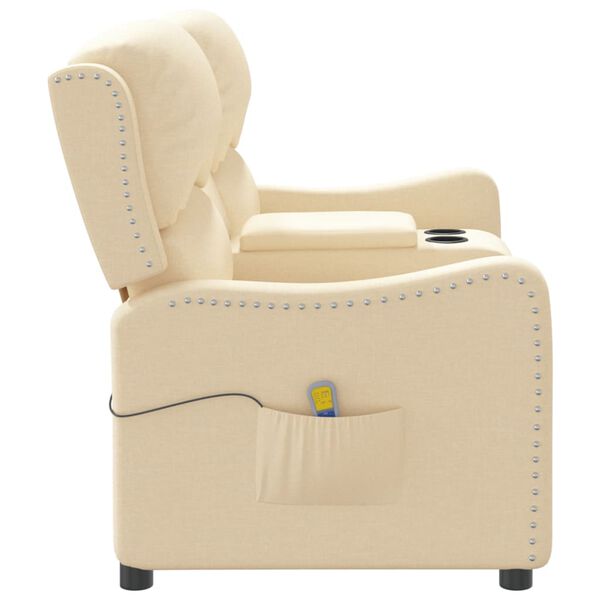 vidaXL Rozkładany fotel masujący z uchwytem, 2-os., kremowy, tkanina