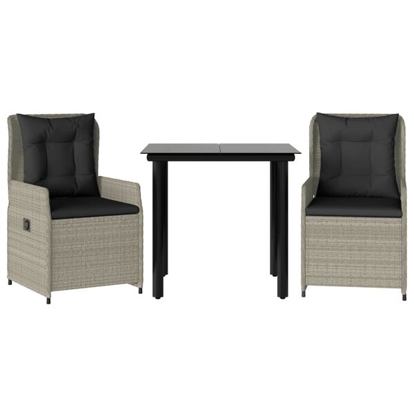 vidaXL 3-cz. zestaw mebli ogrodowych z poduszkami, szary rattan PE