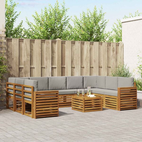 vidaXL Zestawy sof 10 pcs Naturalny i Jasny Szary Lite Drewno Akacji