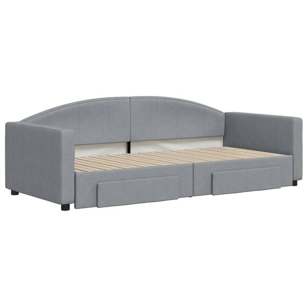 vidaXL Sofa rozsuwana z szufladami, jasnoszara, 90x200 cm, tkanina
