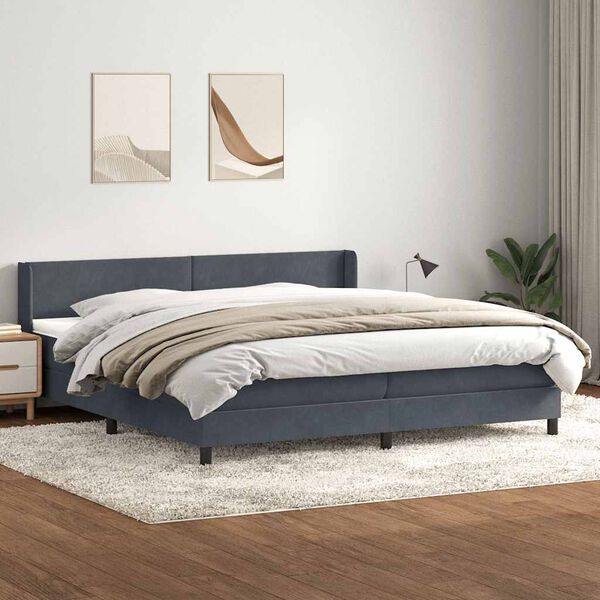 vidaXL Ł&oacute;żko typu Box Spring z materacem Ciemnoszary 180x220cm Aksamit