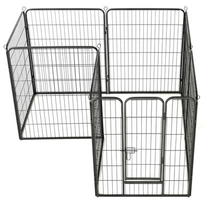 vidaXL Kojec dla psów, 8 paneli, stalowy, czarny, 80 x 100 cm