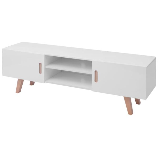 vidaXL Szafka pod TV, MDF, 150x35x48,5 cm, wysoki połysk, biała