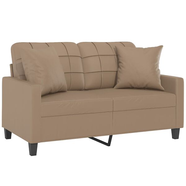 vidaXL 2-osobowa sofa z poduszkami, cappuccino, 120 cm, sztuczna sk&oacute;ra
