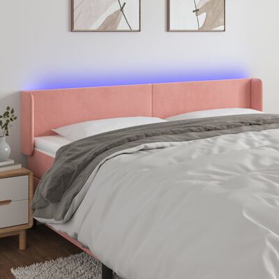 vidaXL Zagłówek do łóżka z LED, różowy, 203x16x78/88 cm, aksamit