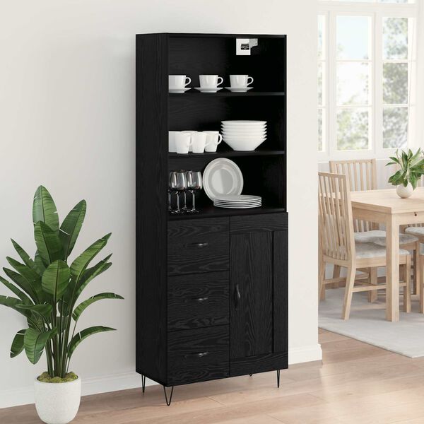 vidaXL Highboard z szufladą 2 pcs Czarny Dąb Materiał drewnopochodny