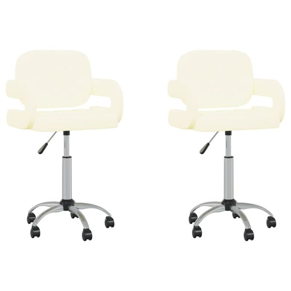 vidaXL Obrotowe krzesła stołowe, 2 szt., kremowe, sztuczna sk&oacute;ra