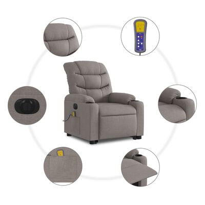 vidaXL Podnoszony fotel masujący, elektryczny, rozkładany, kolor taupe