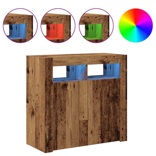 vidaXL Szafka z oświetleniem LED, stare drewno, 80x35x75 cm