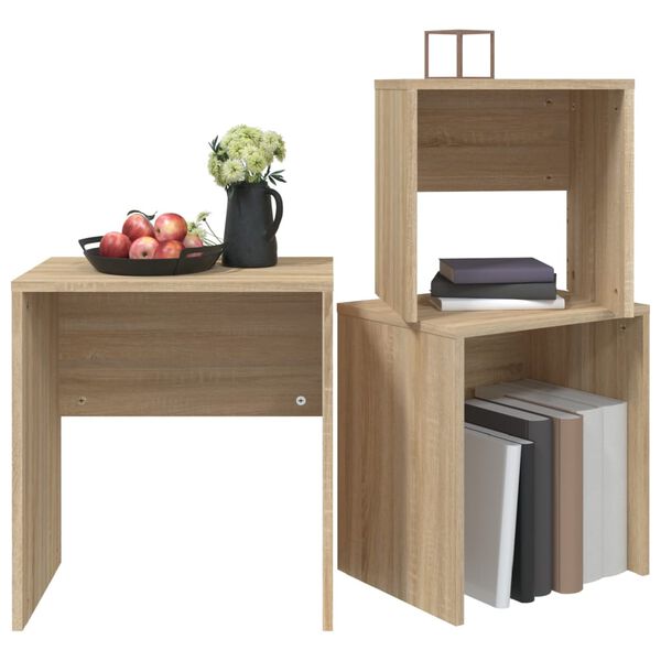 vidaXL Stoliki wsuwane pod siebie, 3 szt., dąb sonoma