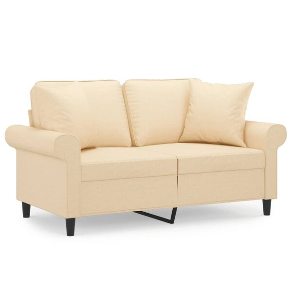 vidaXL 2-osobowa sofa z poduszkami, kremowa, 120 cm, tkanina