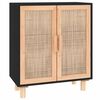 vidaXL Komoda, czarna, 60x30x70 cm, lita sosna i naturalny rattan