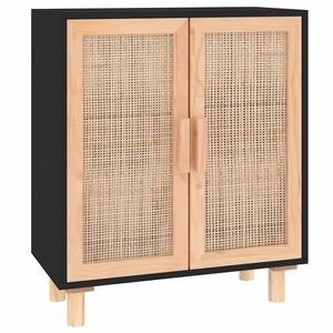 vidaXL Komoda, czarna, 60x30x70 cm, lita sosna i naturalny rattan