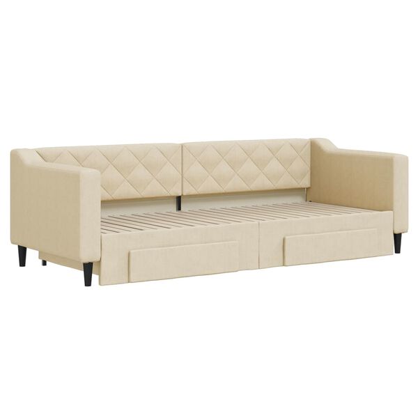 vidaXL Sofa rozsuwana z szufladami, kremowa, 80x200 cm, tkanina