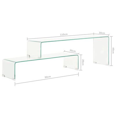 vidaXL 2-częściowy stolik kawowy, 90x30x20/110x30x40 cm, szkło