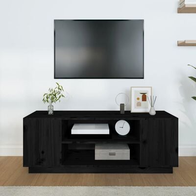 vidaXL Szafka pod TV, czarna, 110x35x40,5 cm, lite drewno sosnowe