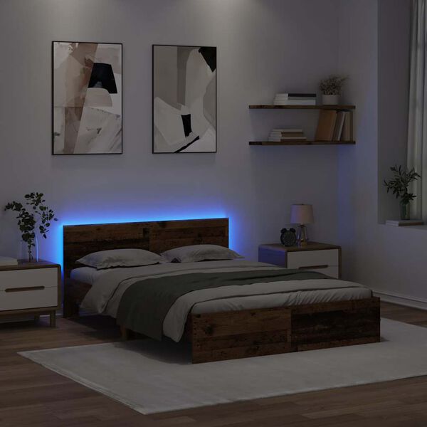 vidaXL Ramka ł&oacute;żka Stare drewno 140 x 190 cm Materiał drewnopochodny