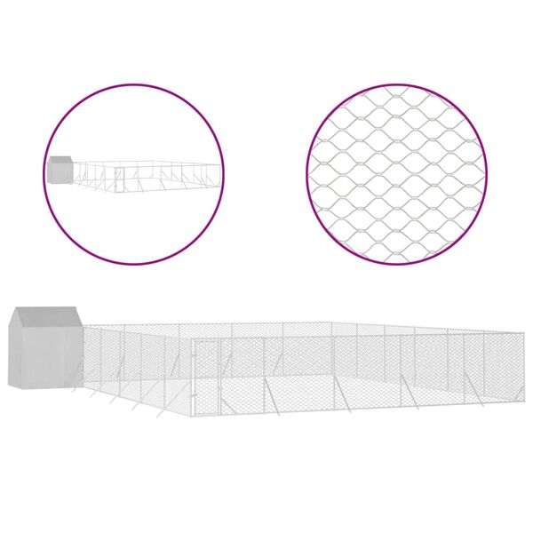 vidaXL Kojec dla psa z dachem, srebrny, 12x12x2,5 m stal galwanizowana