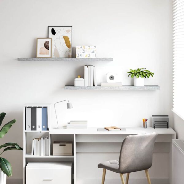 vidaXL P&oacute;łki ścienne, 2 szt., szarość betonu, 120 x 23,5 x 3,8 cm, MDF