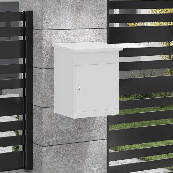 vidaXL Skrzynka na przesyłki z drzwiami Biały 47.5 x 38 x 59 cm Stal