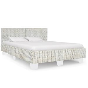 vidaXL Rama ł&oacute;żka, szara, naturalny rattan, 140 x 200 cm