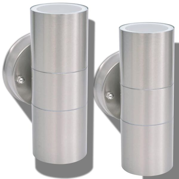 vidaXL Lampy ścienne zewnętrzne, 2 szt., stal nierdzewna, g&oacute;ra/d&oacute;ł