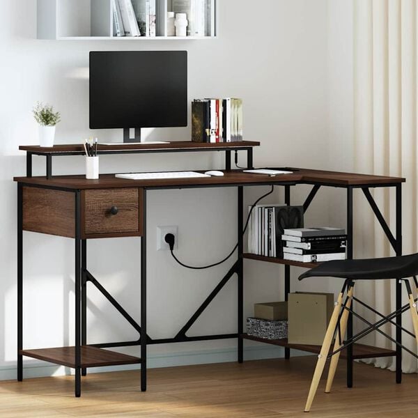 vidaXL Biurko Brązowy dąb 120 x 79 x 86,5 cm Materiał drewnopochodny