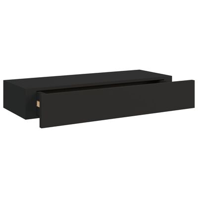 vidaXL Półka ścienna z szufladą, czarna, 60 x 23,5 x 10 cm, MDF