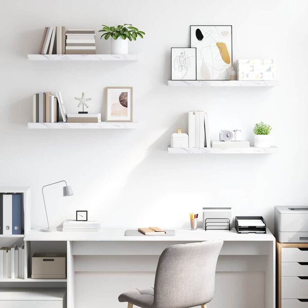 vidaXL P&oacute;łka ścienna 4 pcs Biały marmur 80 x 23,5 x 4 cm